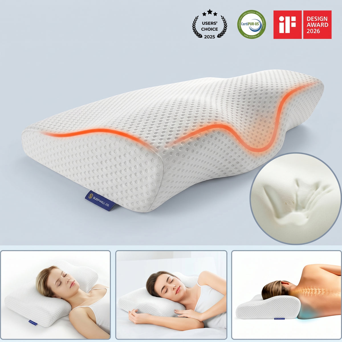 SleepCloud® Almohada Cervical Viscoelástica Ergonómica