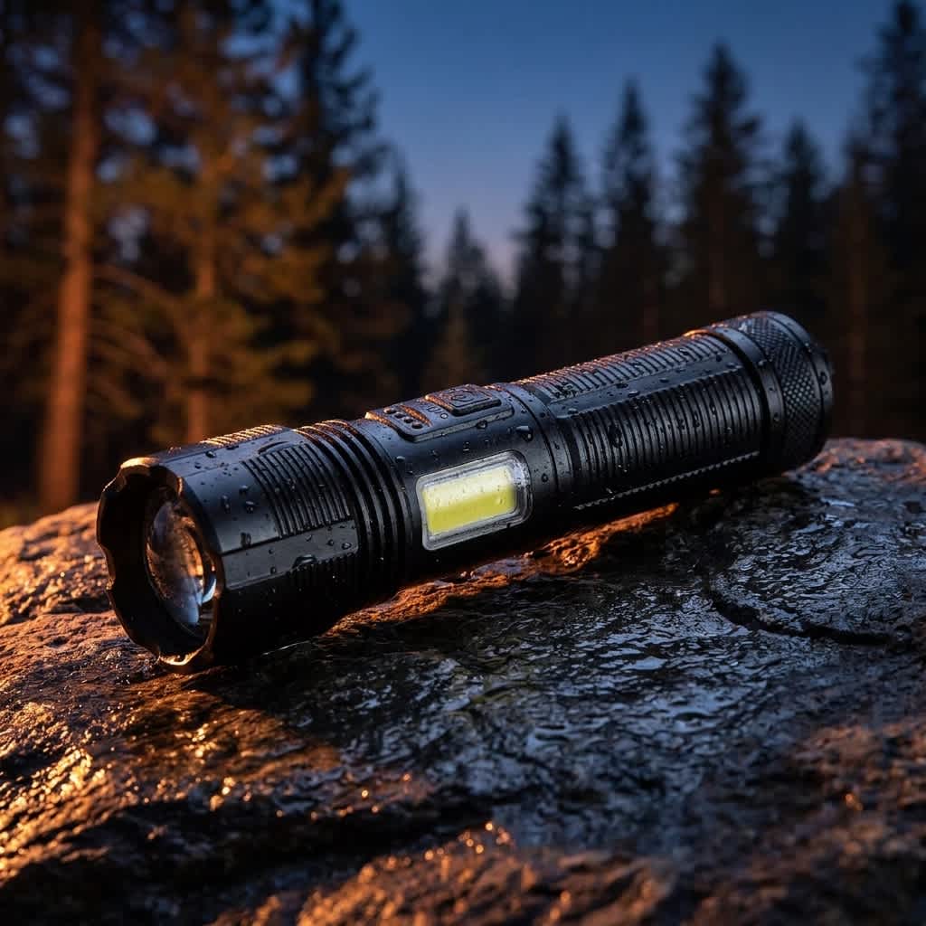 Linterna Táctica Recargable USB-C de Alta Potencia con Zoom Telescópico y Luz COB